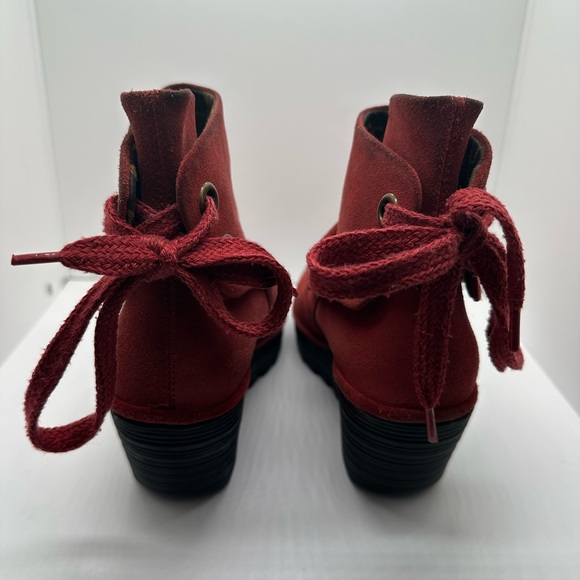 Fly London Yama Platform Wedge Ankle Boots Red Suede Leather Size EU 37 - Picture 4 of 12